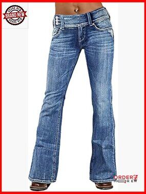 Bootcut Low Waist Stretch Jeans Asymmetrical Wash Curvy Fit Denim Pants